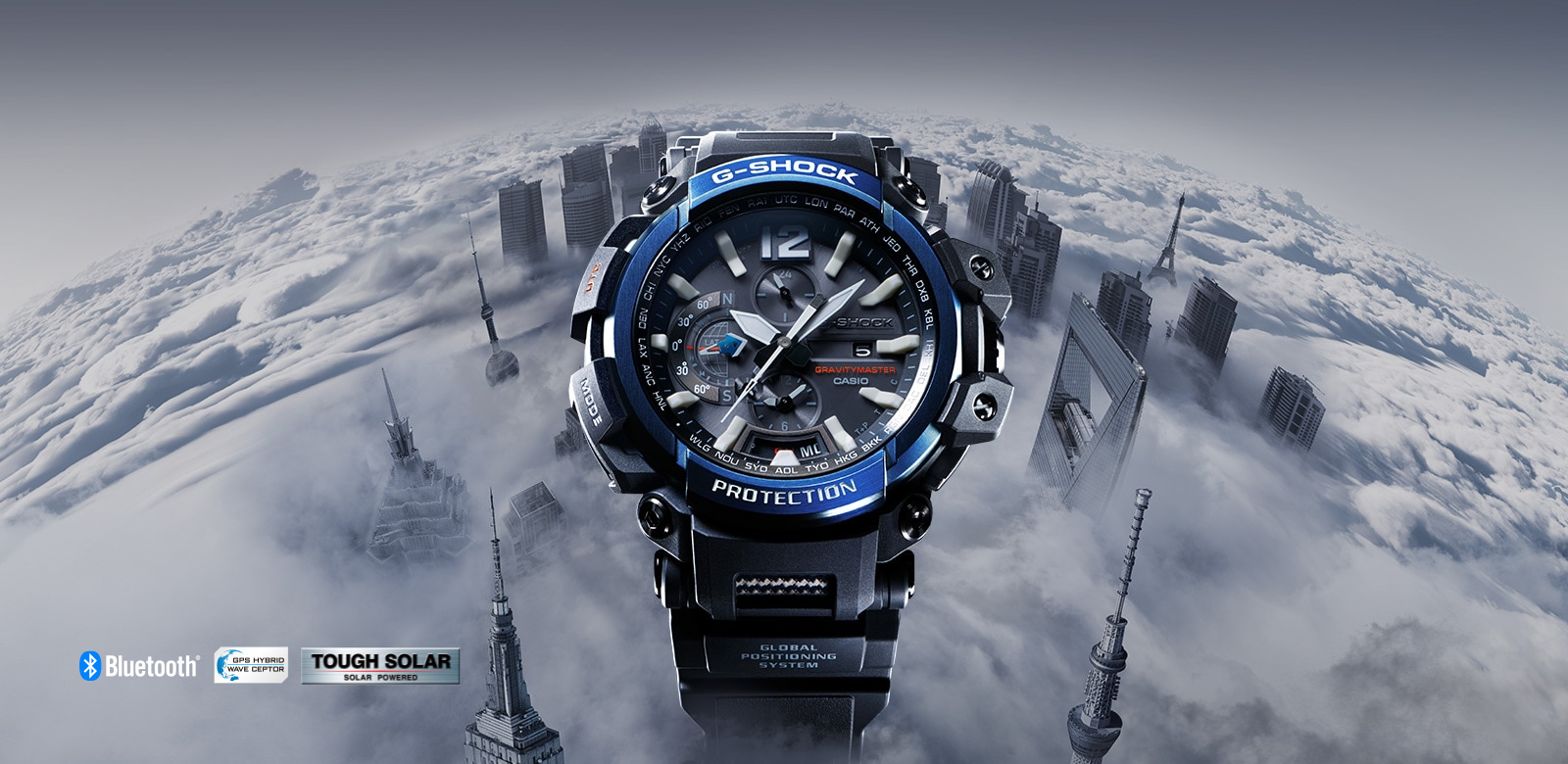 Bluetooth®-installed GPS hybrid radio-controlled, solar-powered timekeeping