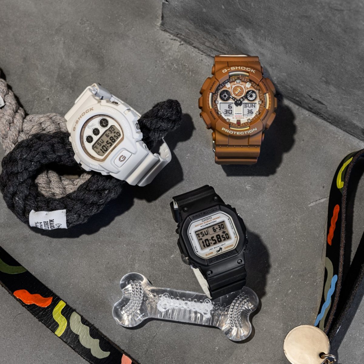从左向右：DW-6900SHB-7、DW-5600SHB-1、GA-100SHB-5A #7