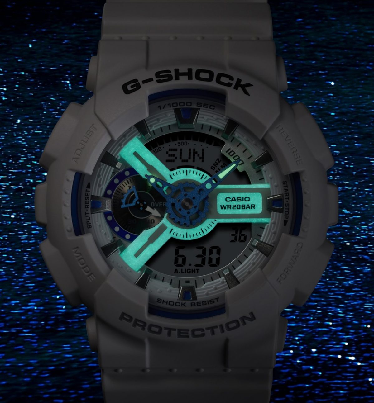 GA-110HDS-7A 蓝色蓄光表盘，灵感来自模仿夜光虫的幻彩光芒 #3