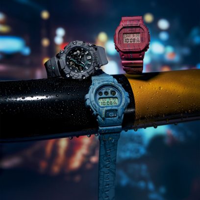 从左至右：GA-2200SBY-8A、DW-6900SBY-2、DW-5600SBY-4