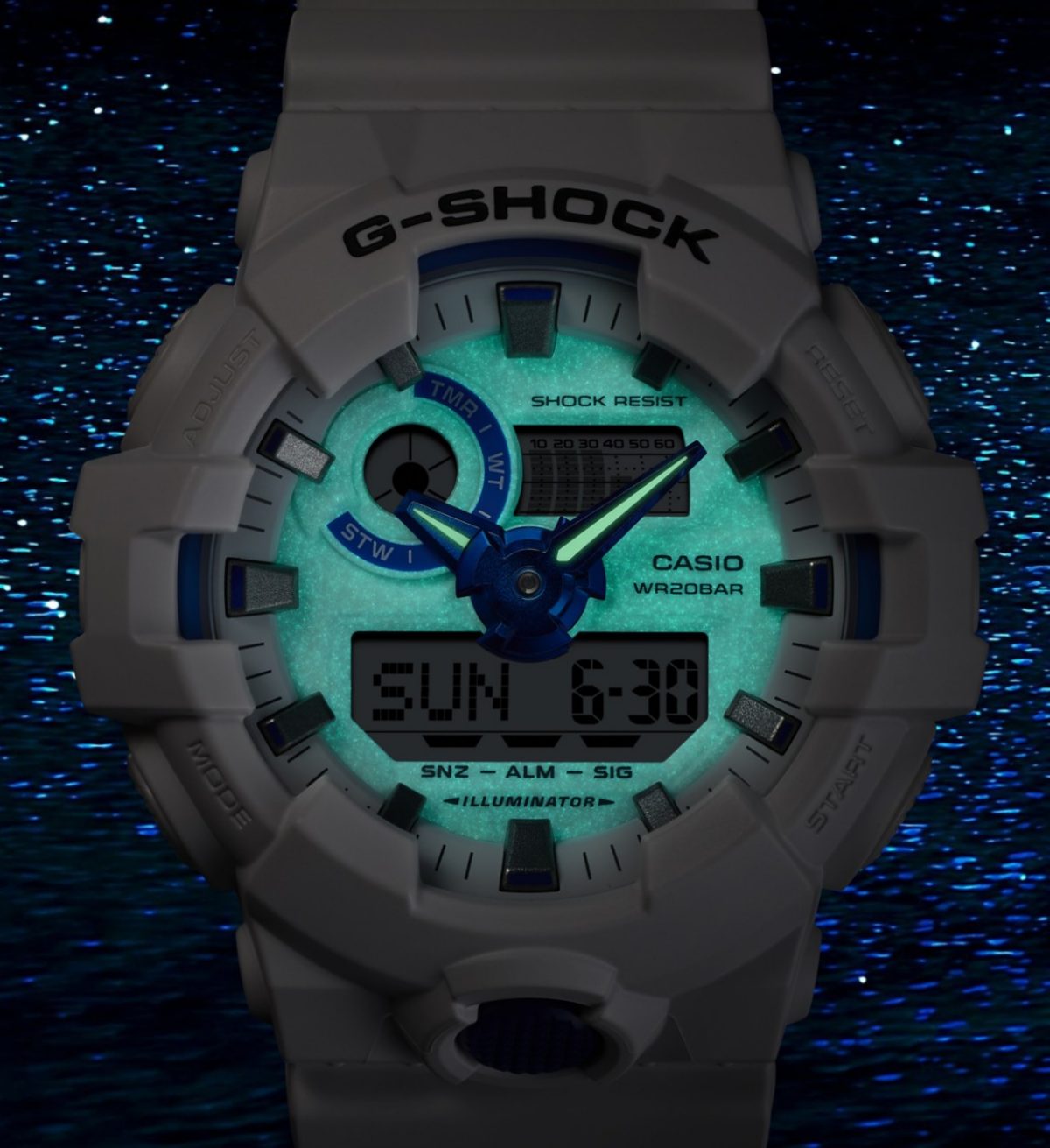 GA-700HDS-7A 蓝色蓄光表盘，灵感来自模仿夜光虫的幻彩光芒 #3