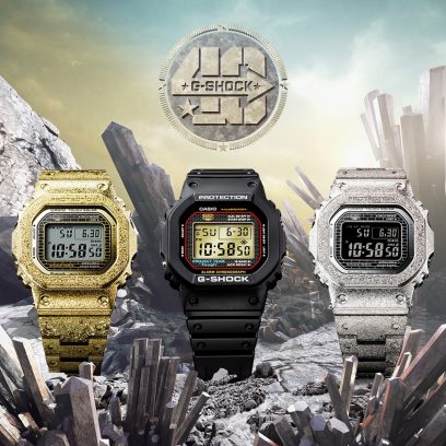 B5000 40周年纪念表款从左至右：GMW-B5000PG-9、DW-5040PG-1、GMW-B5000PS-1