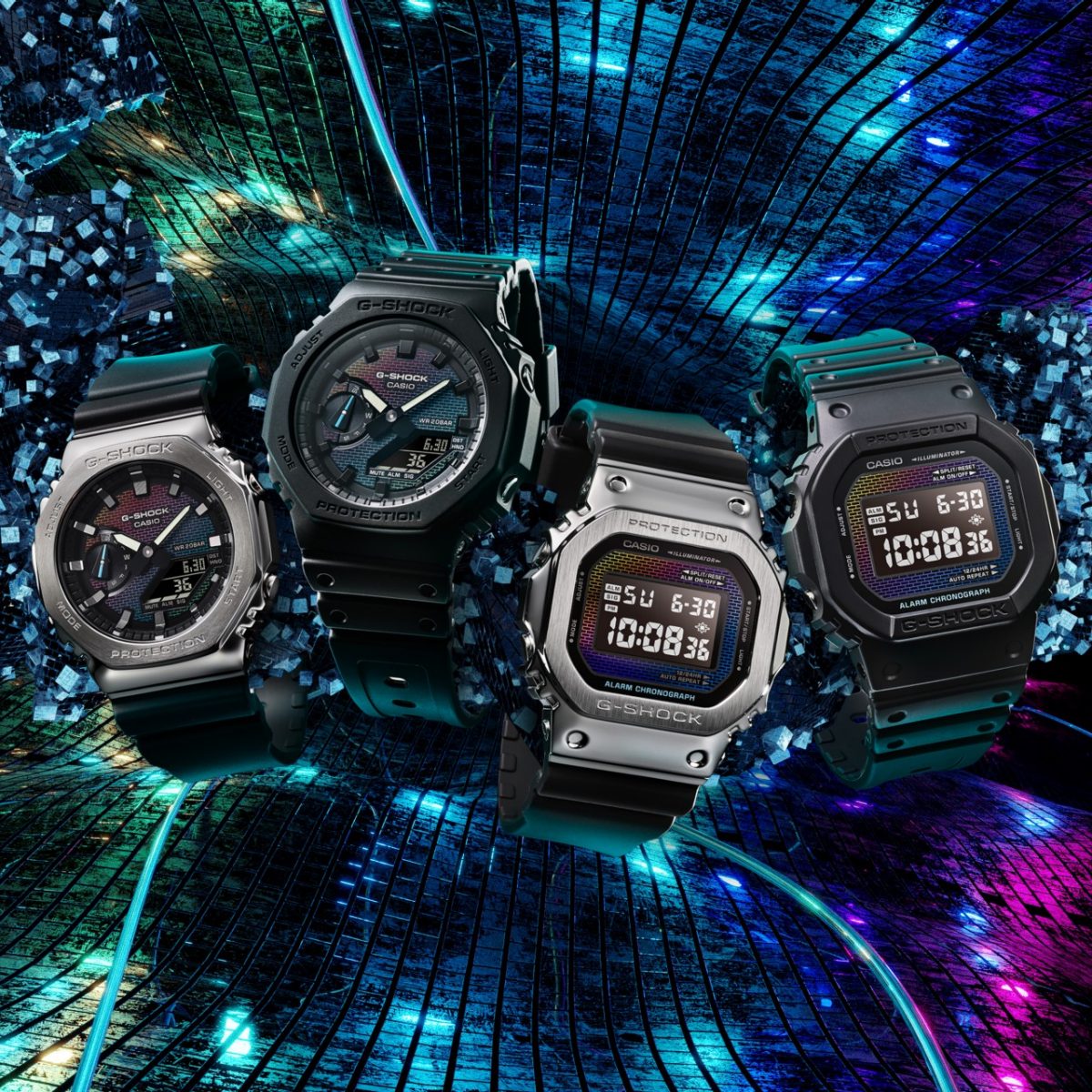 从左向右：GM-2100RW-1A、GA-2100RW-1A、GM-5600RW-1、DW-5600RW-1 #5