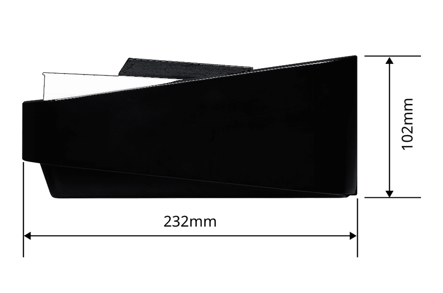 显示数码钢琴尺寸的图片：宽 232 毫米，高 102 毫米 